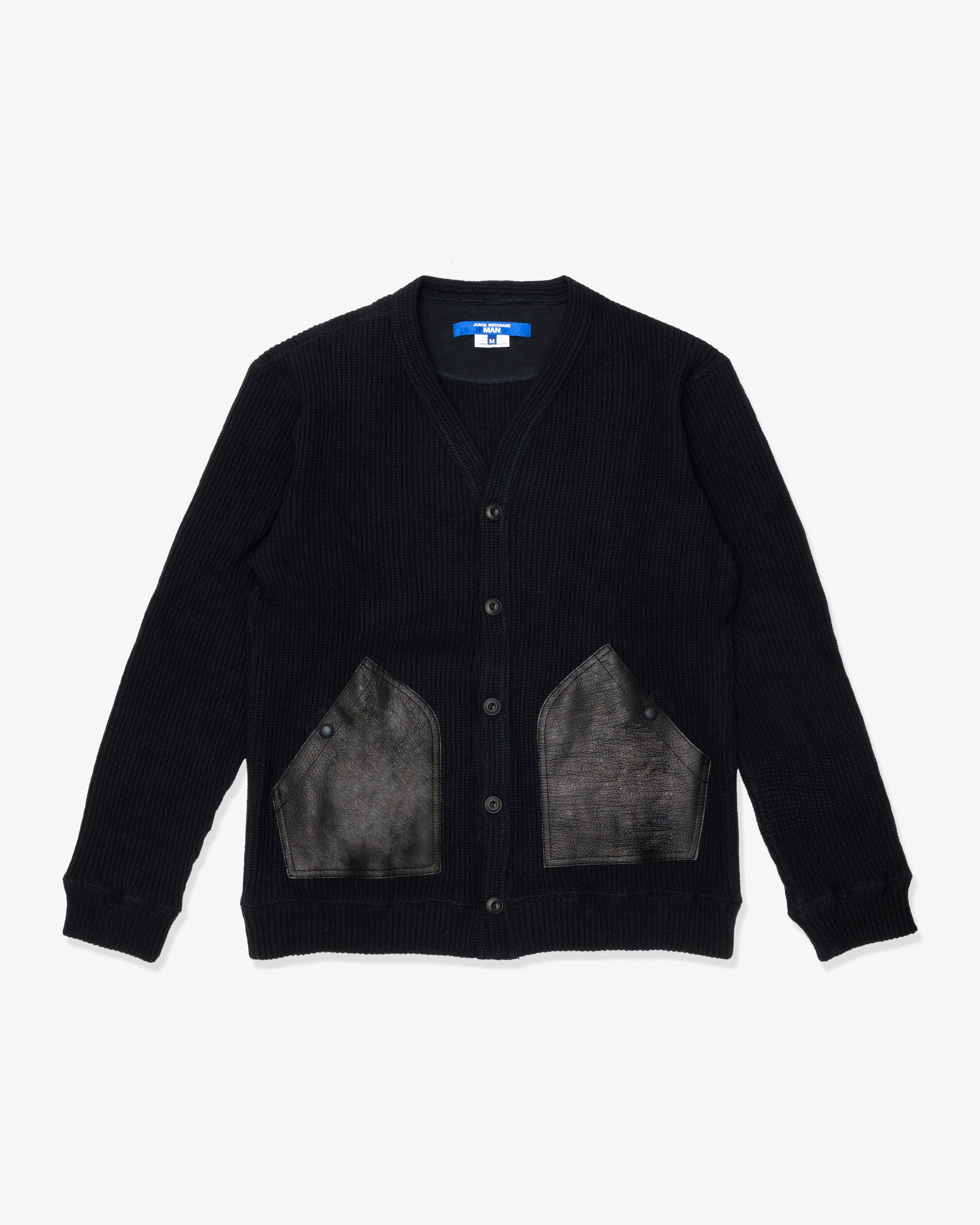 JUNYA WATANABE MAN: Cotton Rib Knit X Leather (Black X Black