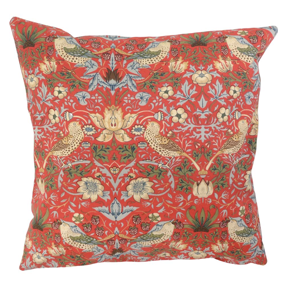 ウィリアムモリス クッションカバー Strawberry Thief Red - 英国雑貨