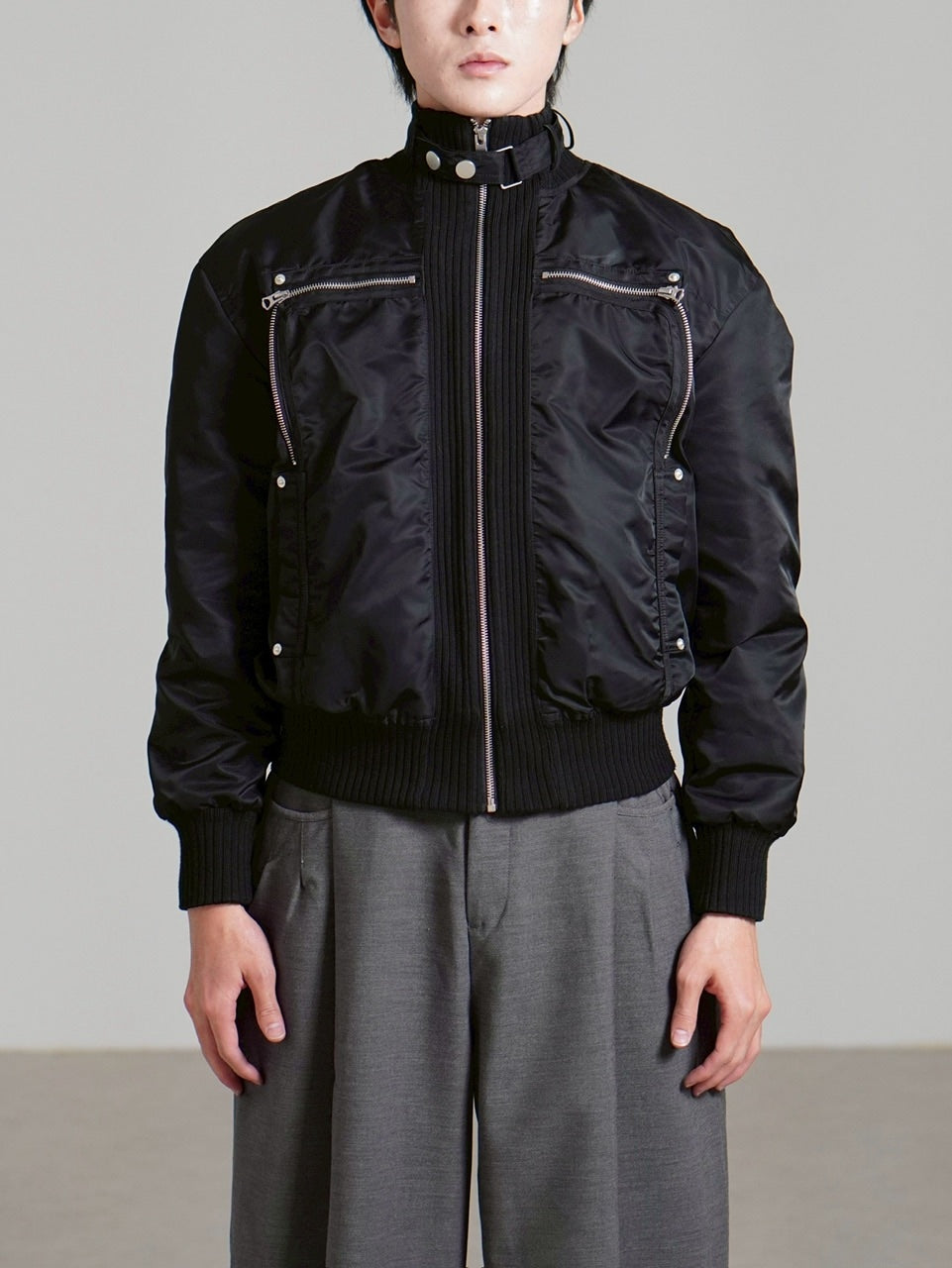 受注制【Chikashitsu +】zip up design bomber blouson