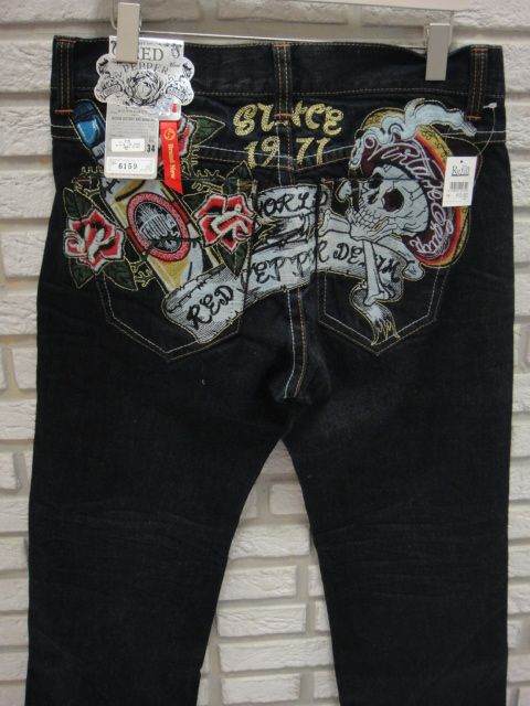 RED PEPPER×Ed Hardyコラボ ストレートデニム34インチ（レッドロゴ