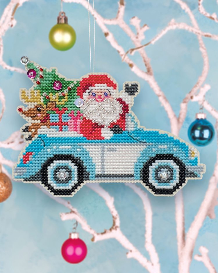 Satsuma Street Santa Cruiser - Christmas Ornament - Cross Stitch