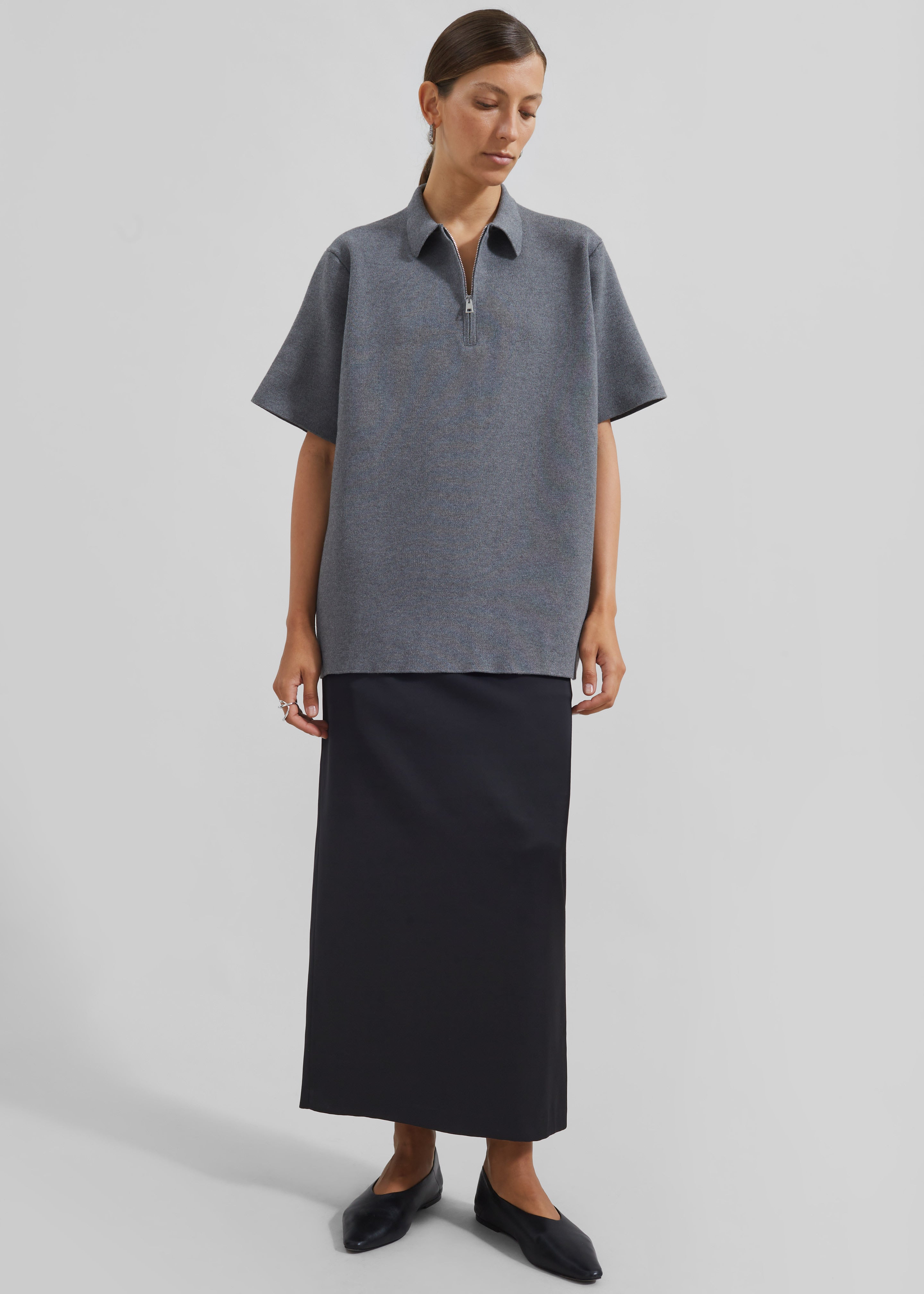 Riya Zip-Up Polo - Grey – The Frankie Shop