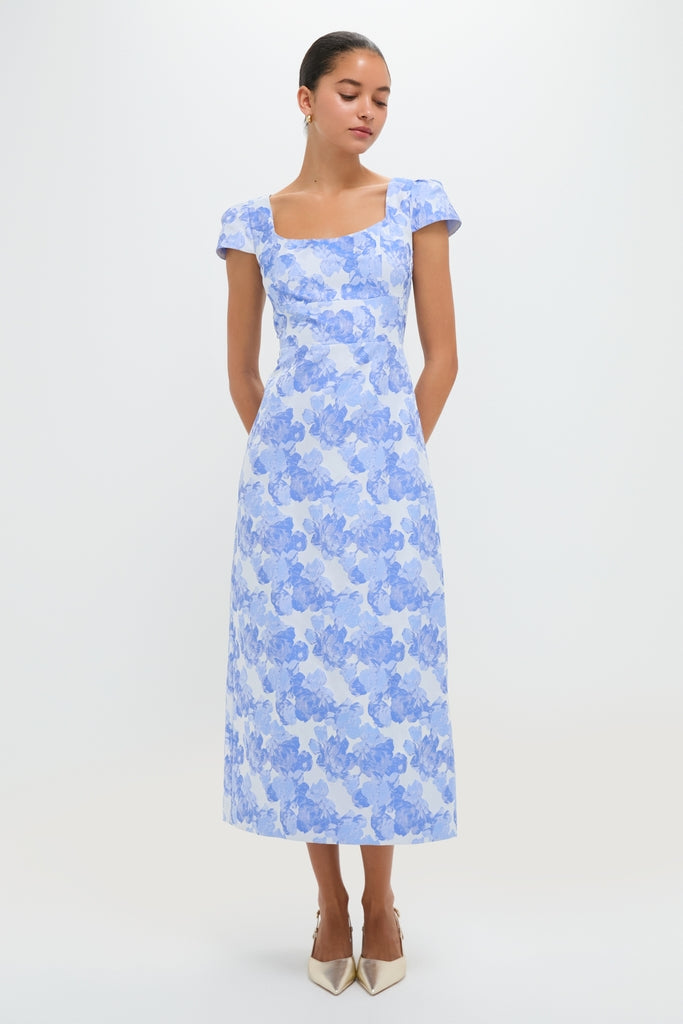 Pale Blue Jacquard Archibald Maxi Dress | Hyacinth House
