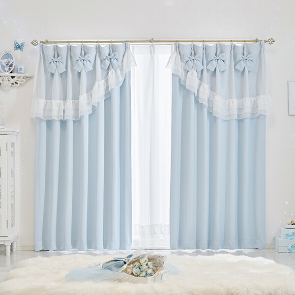楽天市場】ティアラリボン2WAY遮光カーテン（100×178）/ブルー｜姫系