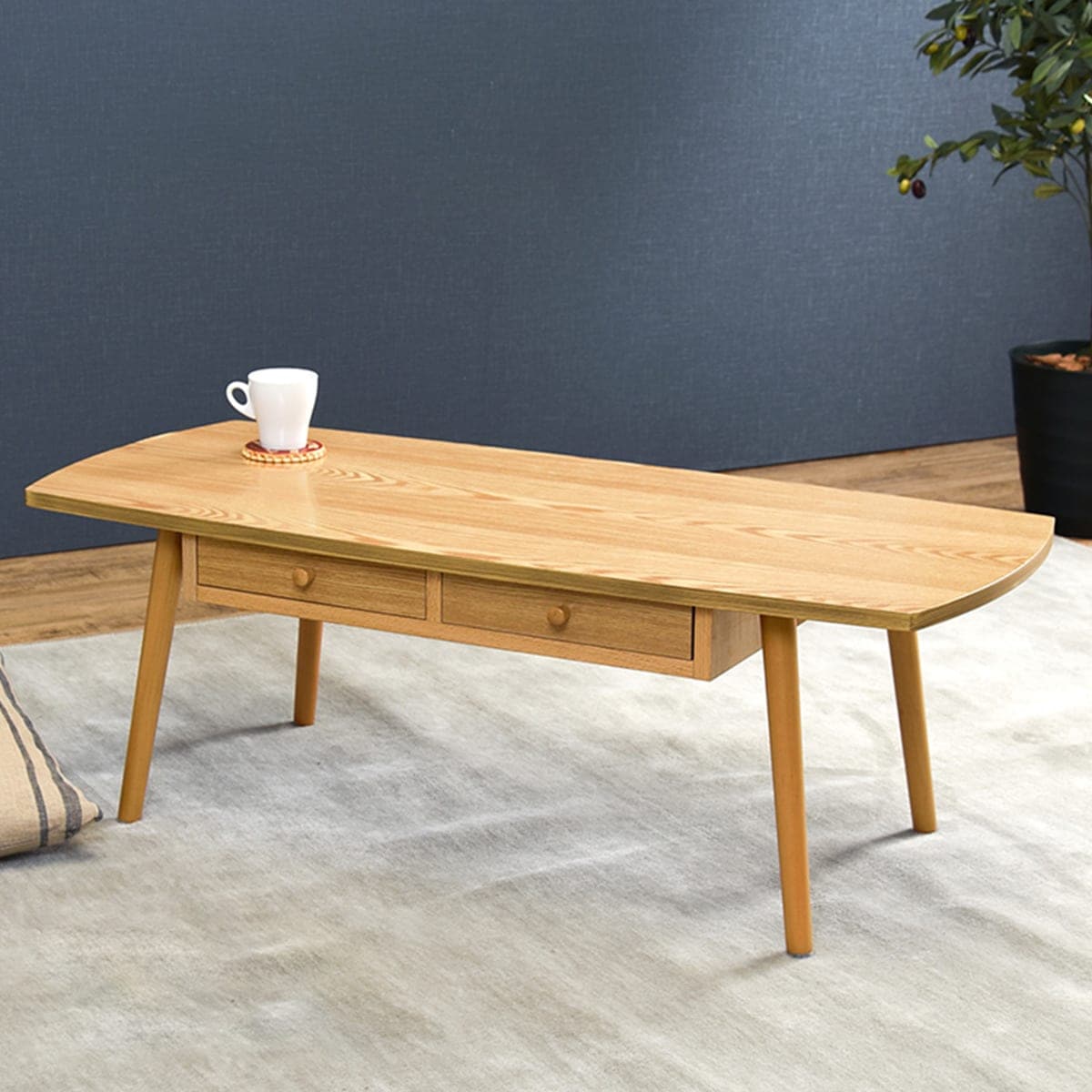 楽天市場】両サイドがまるいセンターテーブル 引出し2個付き 幅110cm