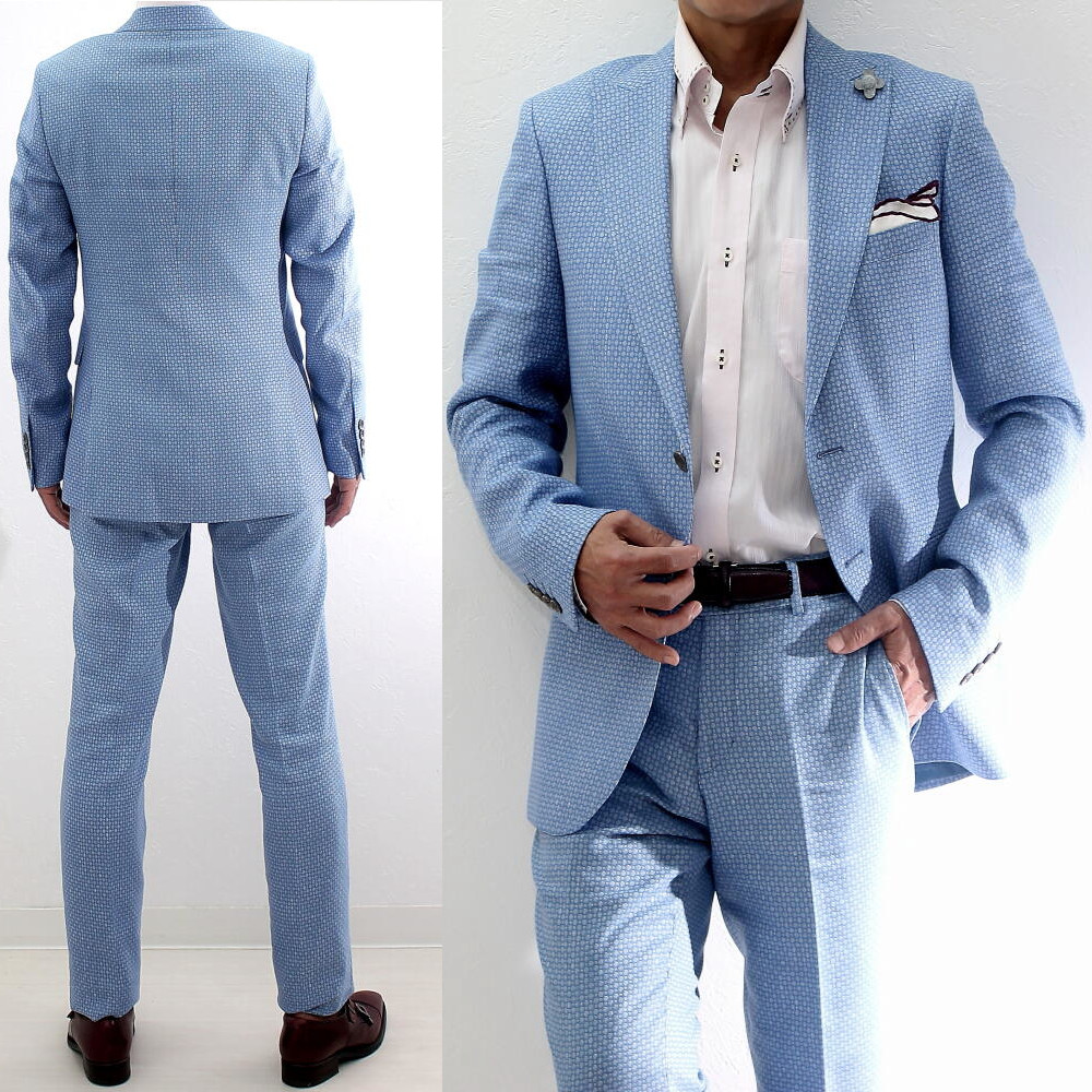 楽天市場】テーラードジャケット メンズ 水色/ブルー ピークドラペル