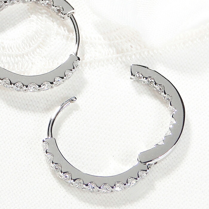 楽天市場】K18WG【0.7ct】ダイヤモンド中折れフープピアス【17mm