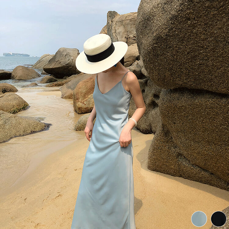 楽天市場】ロングワンピース サテン レディース キャミソール