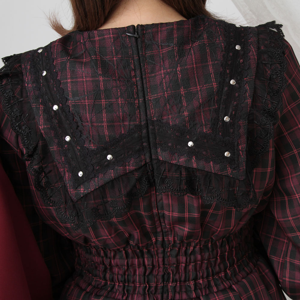 楽天市場】【SALE】クモレース角襟ベルトレースアップワンピース : 夢