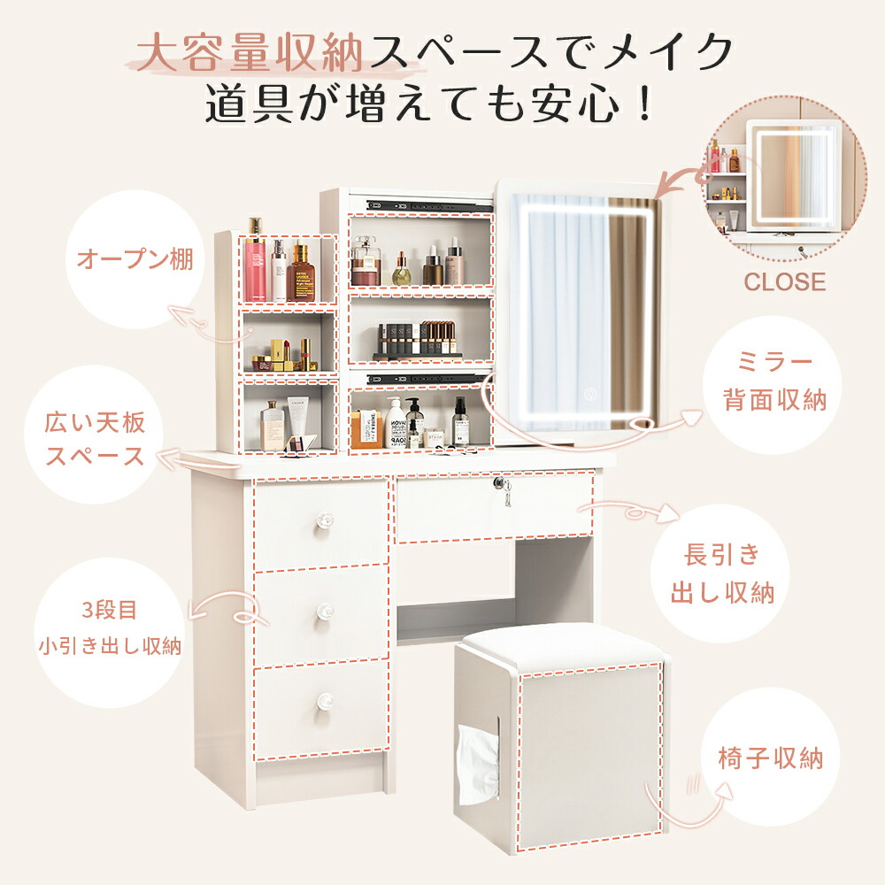 楽天市場】クーポンあり ドレッサー 2点セット LEDライト付き 化粧台