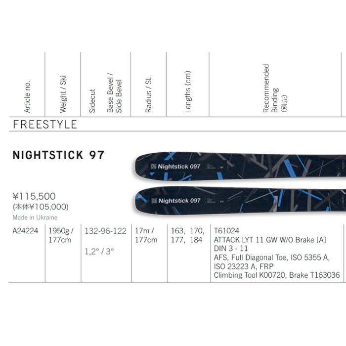 楽天市場】FISCHER フィッシャー スキー板 NIGHTSTICK 97 板単品 24-25