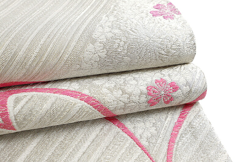 楽天市場】【 中古 】 袋帯 振袖用 正絹 唐織 引箔 銀地 白 ピンク 紫