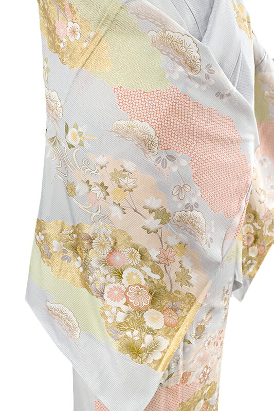 楽天市場】夏物 訪問着 着物 正絹 単衣 金彩加工 型友禅 駒絽 金駒刺繍