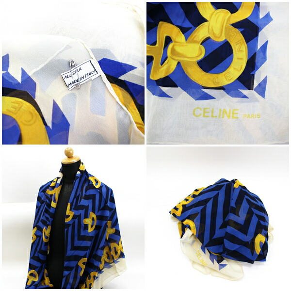 楽天市場】セリーヌ シルク 大判スカーフ クリーム×マルチカラー 中古