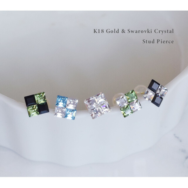 楽天市場】ピアス 18金 スワロフスキー クリスタル スクエア ホワイト