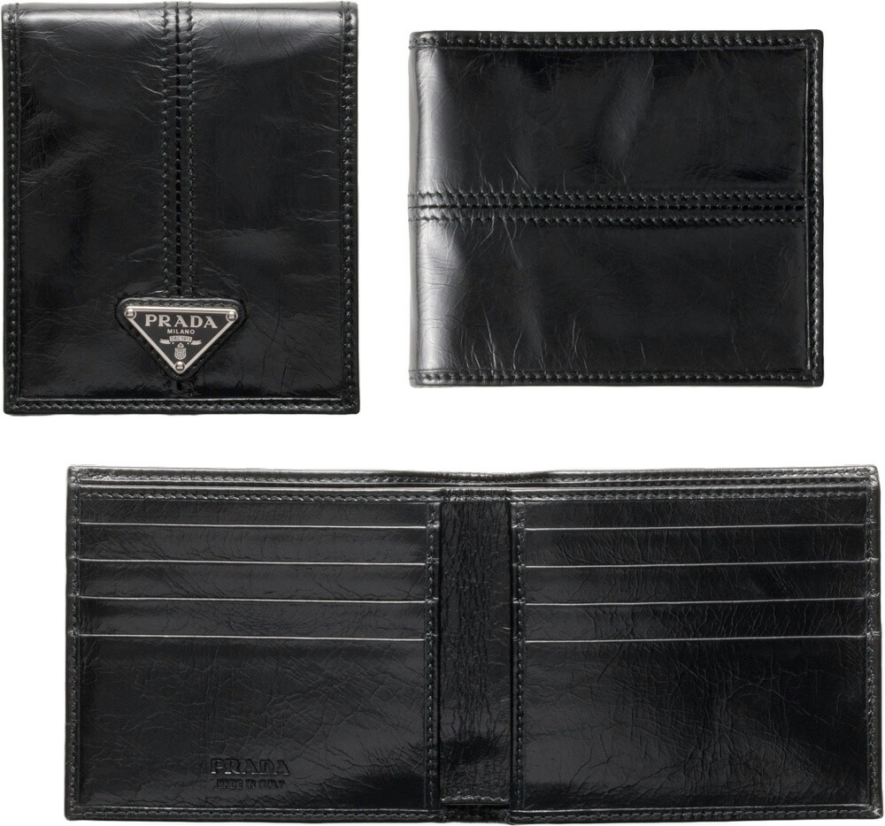 楽天市場】PRADA プラダ メンズ二つ折り財布 小銭入れ無し 三角ロゴ