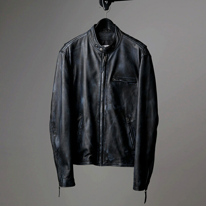 楽天市場】Mo-LAWS レザージャケット メンズ ダメージ風 ネイビー 紺色