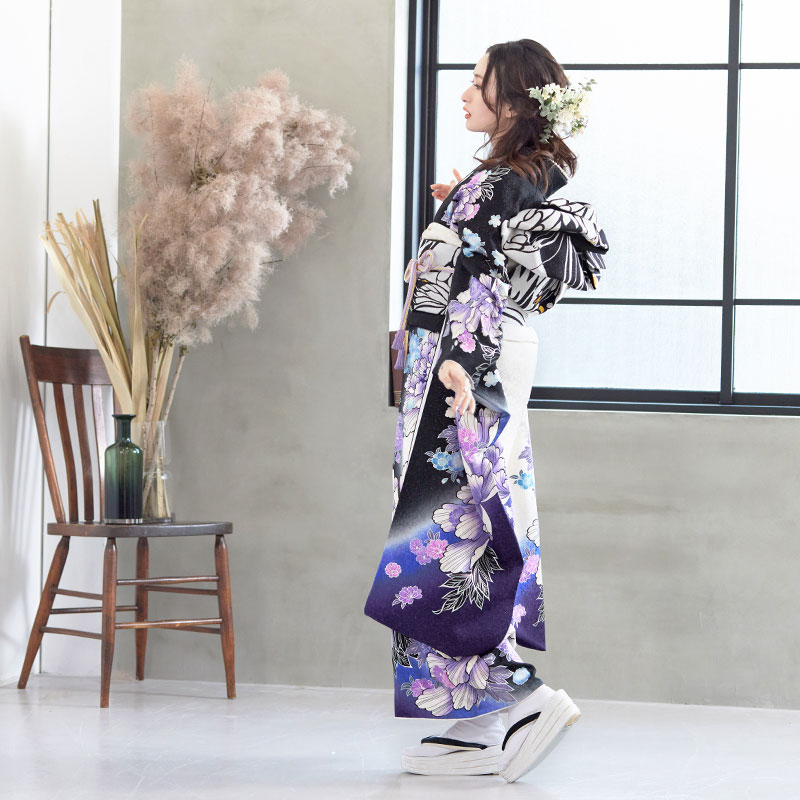 楽天市場】【成人式 振袖 レンタル】RS1329 正絹 黒 牡丹に桜フル