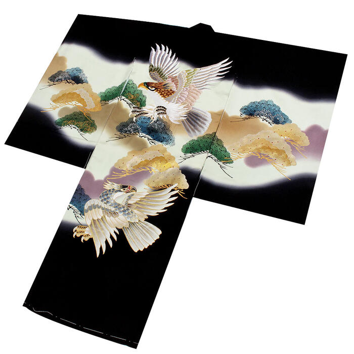 楽天市場】お宮参り 着物 男の子 絹100% 正絹初着 掛け着 産着 黒 親子