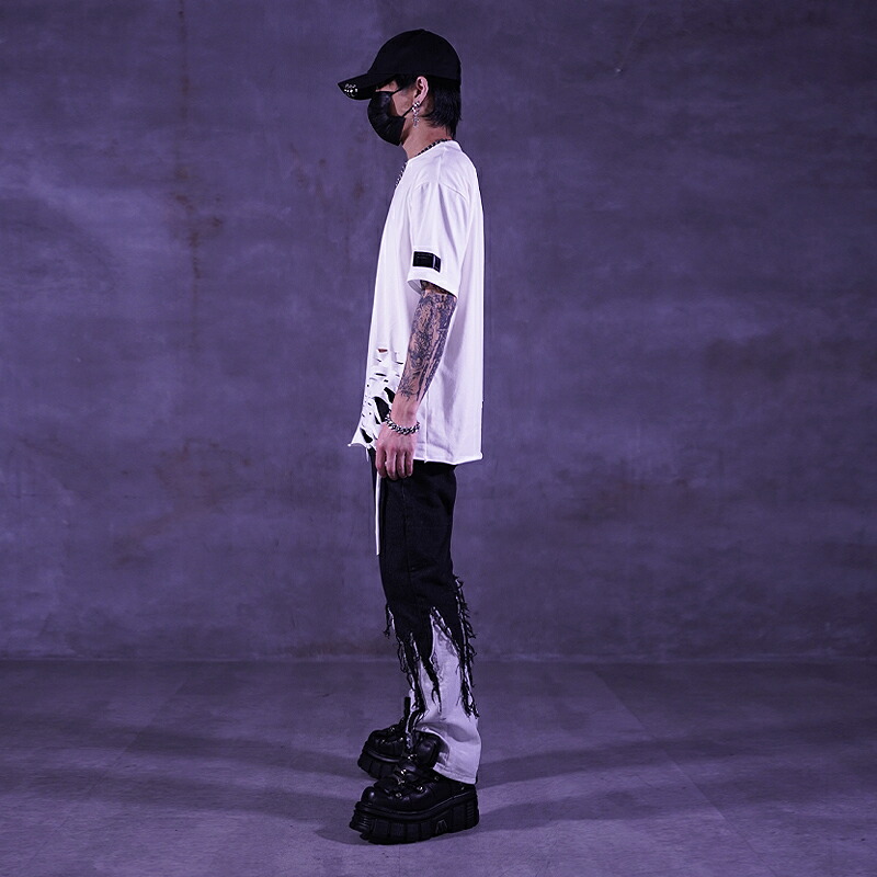 楽天市場】V系 パンツ メンズ デニムパンツ ダメージパンツ フレア