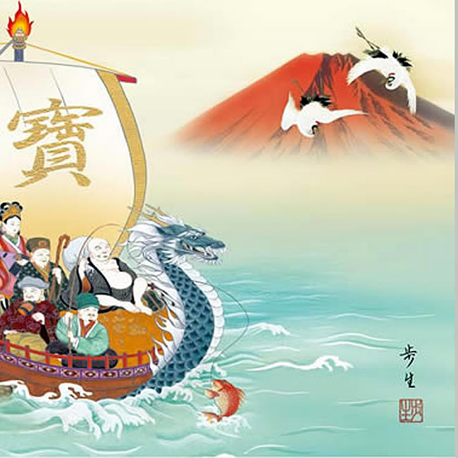 楽天市場】縁起画【開運画：七福神 赤富士開運宝船/J4-F001】作家