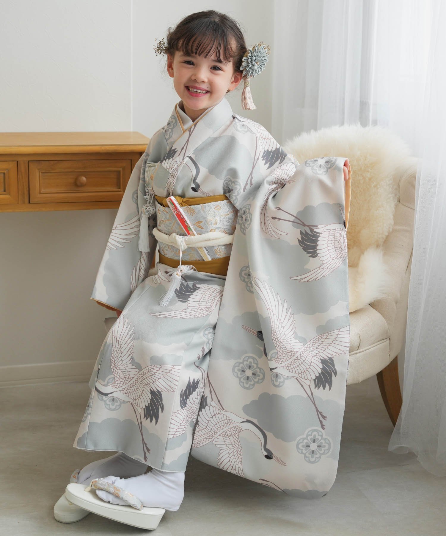 utatane｜ひよこ商店 七五三 着物 7歳 女の子 四つ身 ミント吉祥鶴