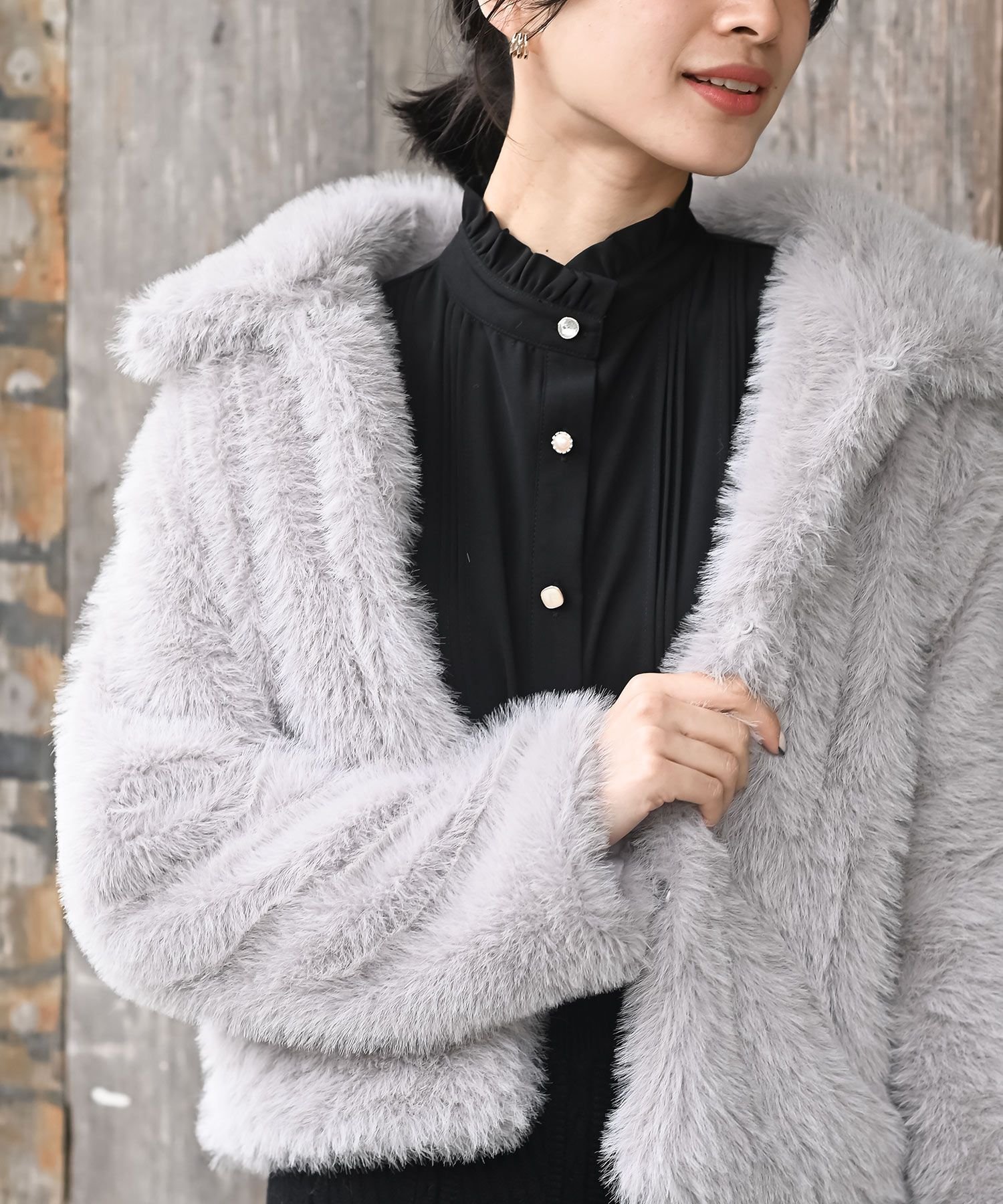 rps｜襟付きフェイクファーショートジャケット | Rakuten Fashion(楽天