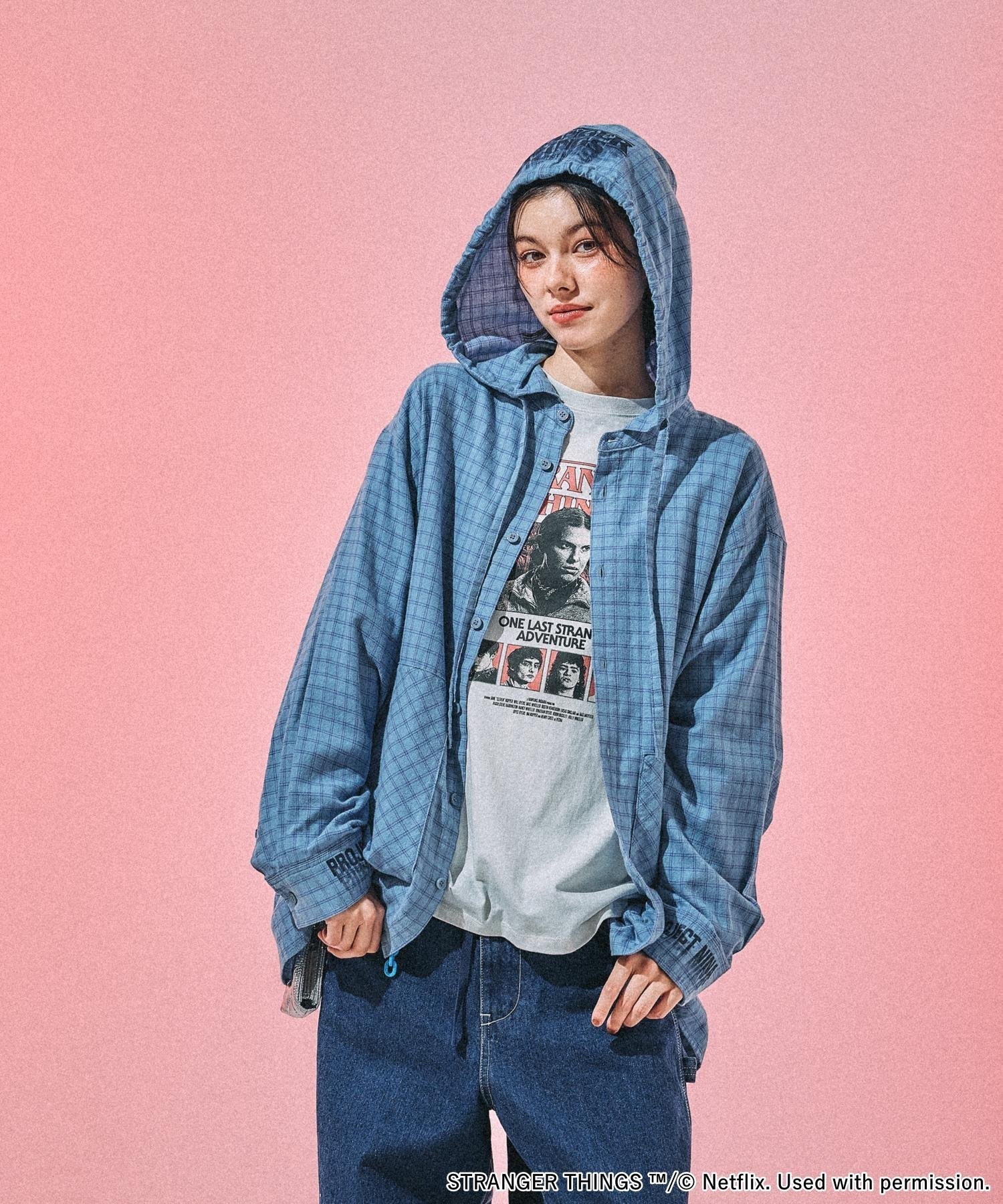niko and ｜【STRANGER THINGS】コラボ チェックフードシャツ