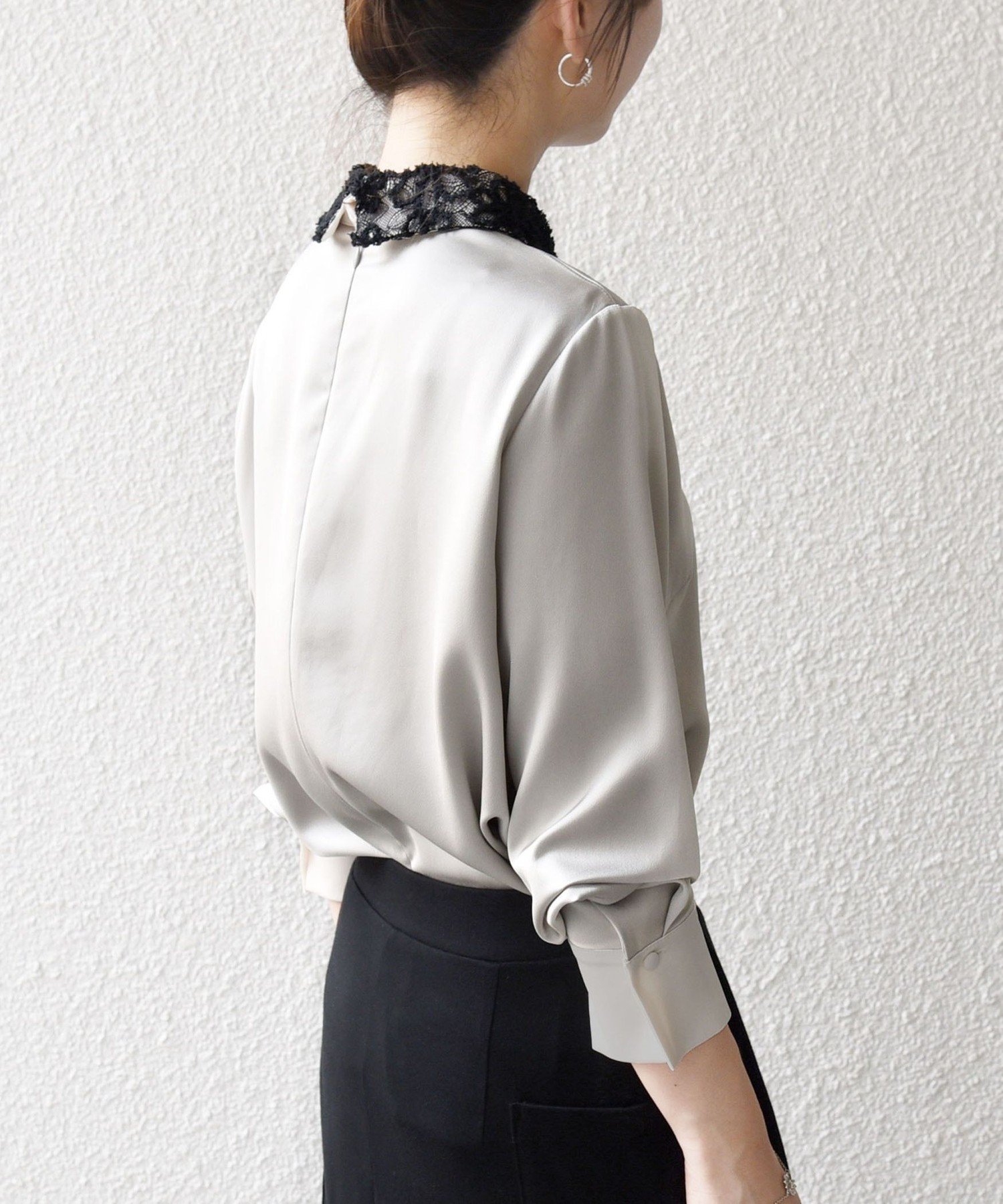 新品⭐︎SHIPS any「洗濯可能」サテン　レースカラーブラウス SHIPS｜SHIPS any:<洗濯機可能>サテン レースカラー ブラウス