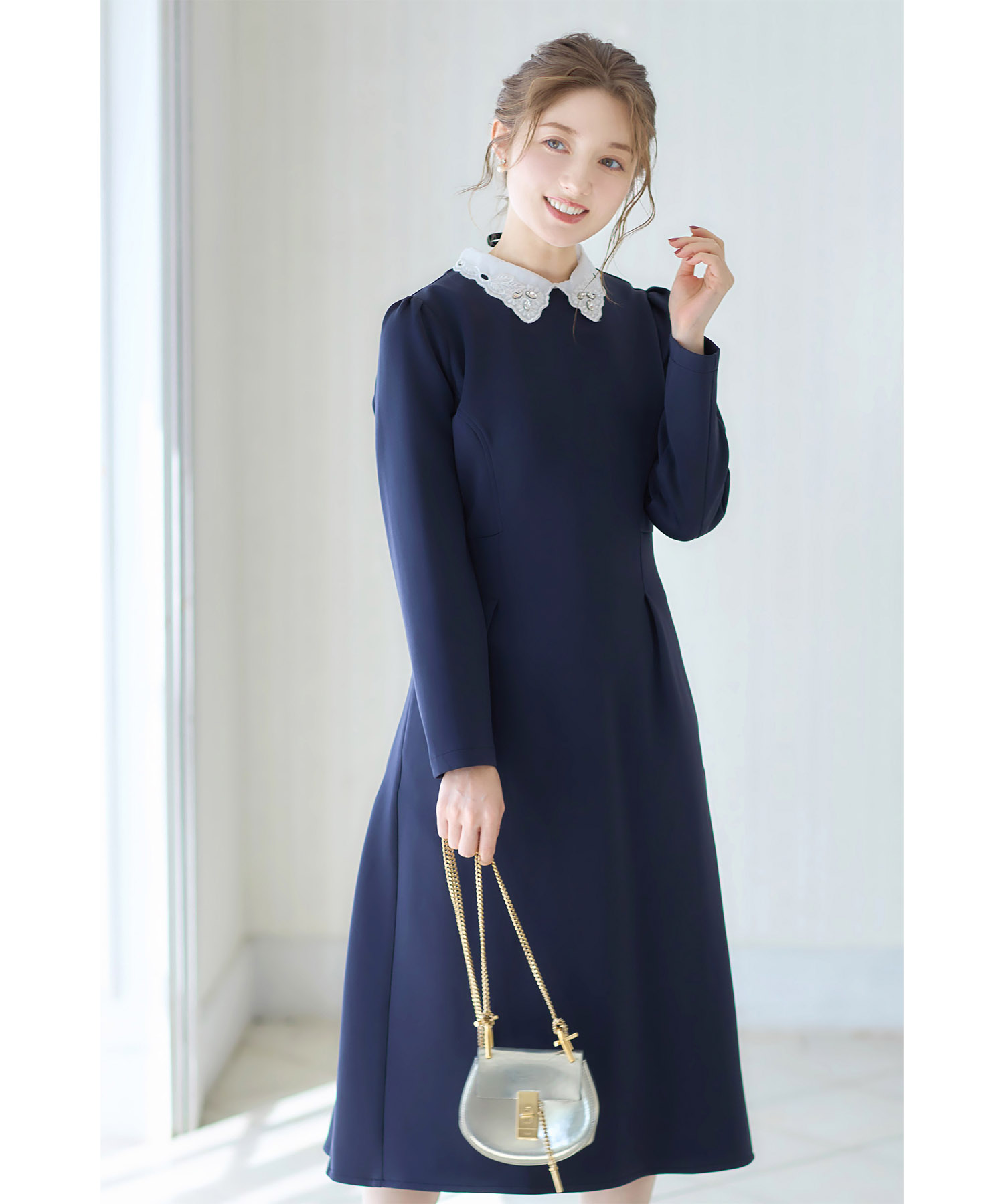 楽天市場】2WAYビジュー×レース襟付きダンボールワンピース