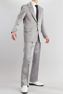 銀色スーツ【サテンスーツ】カラースーツ シングル 2ボタン シルバー