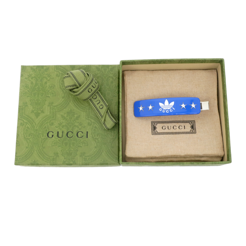 名東】【GUCCI】グッチ アディダス コラボ ヘアクリップ ブルー
