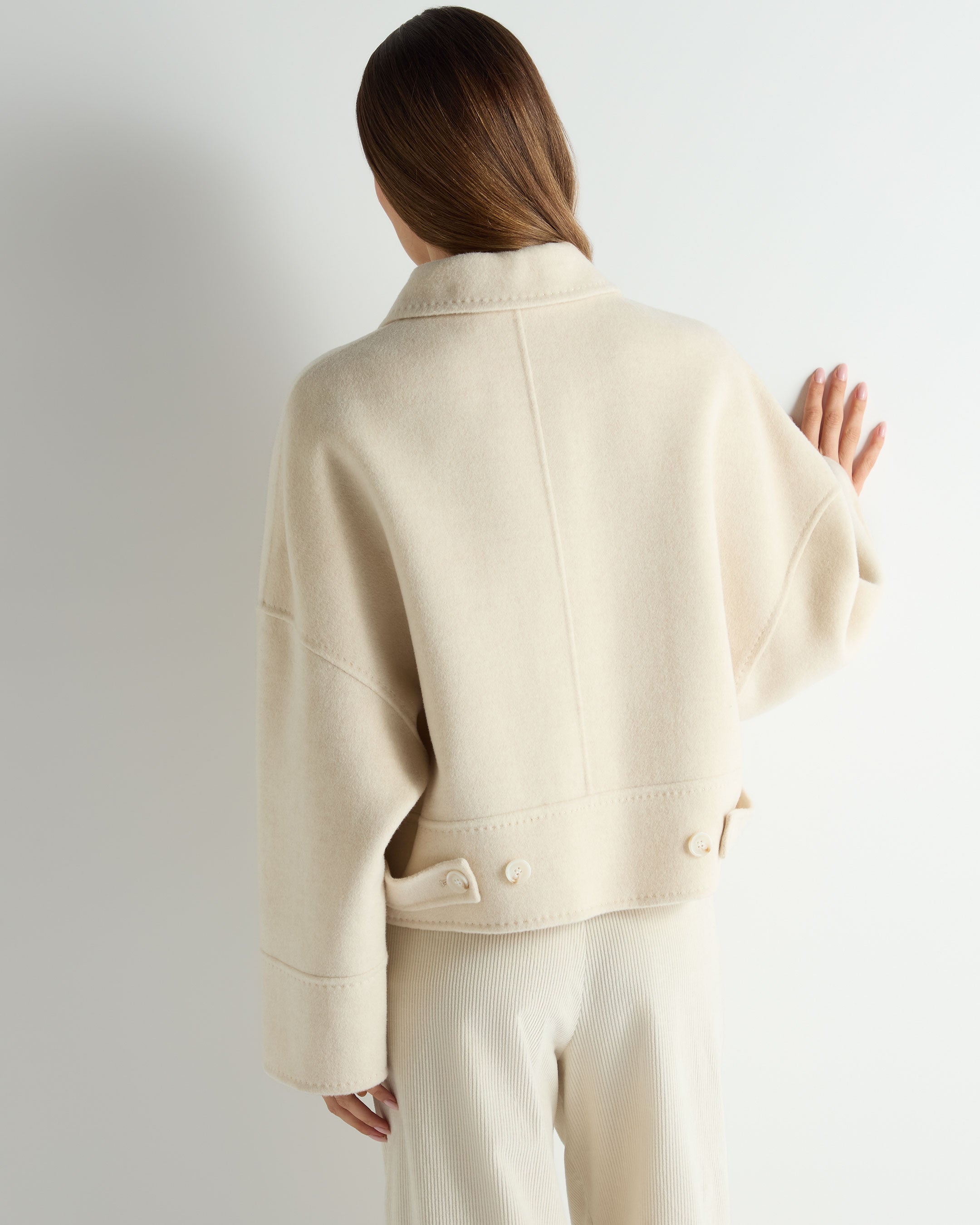 Women's Woven Cashmere Blend Short Jacket Off White | N.Peal