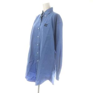 miumiuミュウミュウ 24年 ロゴ刺繍 ポプリン 長袖シャツ ピンク 36