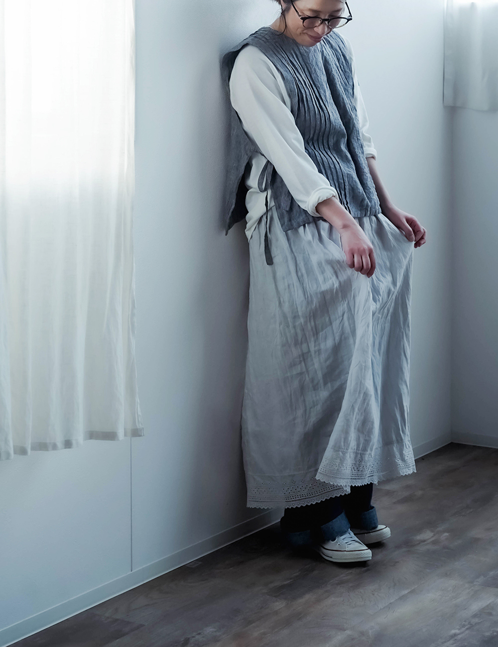 リネンスカート】 重ね穿きの救世主 レースペチスカート / 白花色