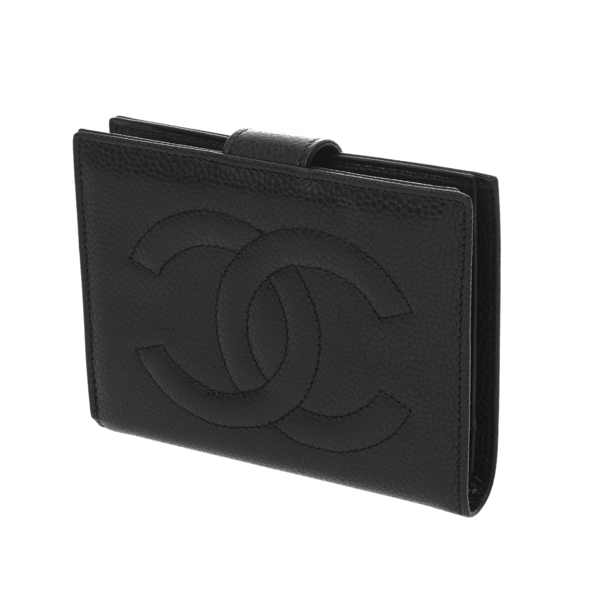 シャネル 二つ折り財布 ブラック キャビアスキン レディース 財布