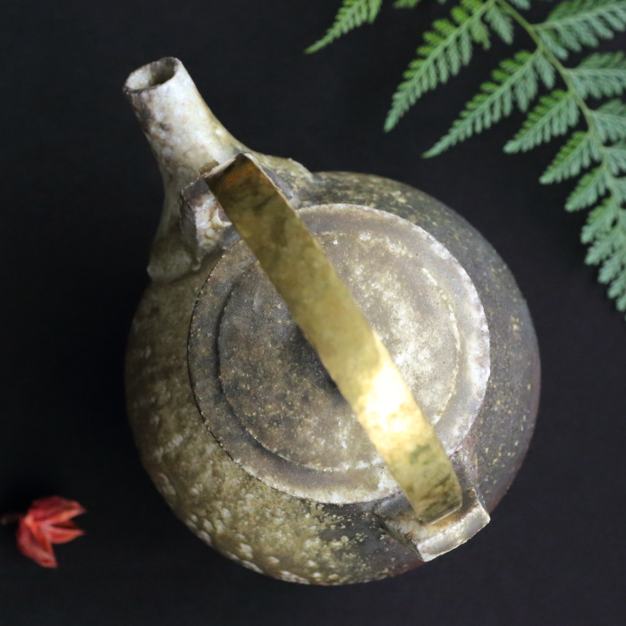 松崎健 窯変灰被陶瓶 作家もの益子焼土瓶 満容量780ml 穴窯焼成急須 桐箱