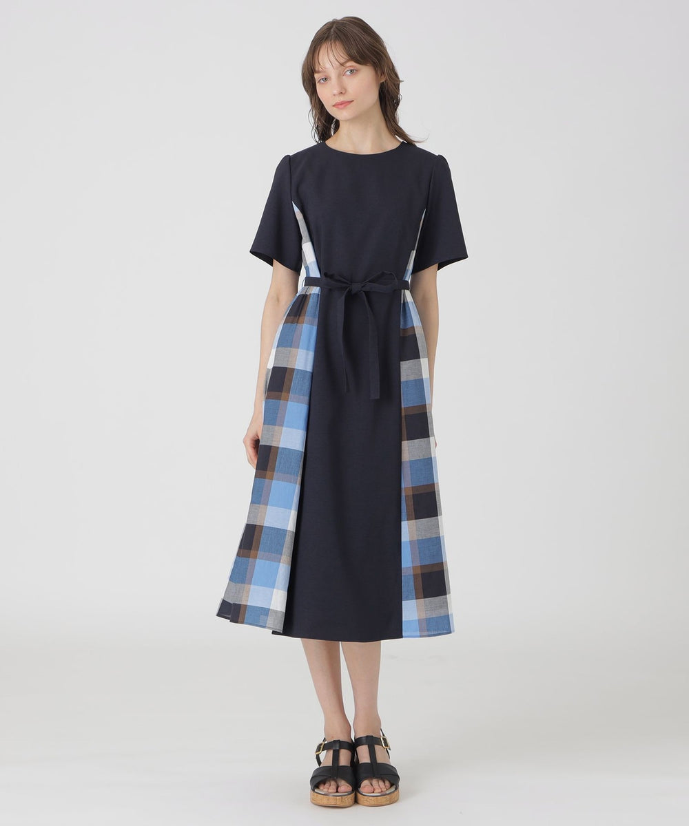 ウェザーストレッチチェックコンビドレス（ドレス）｜BLUE LABEL