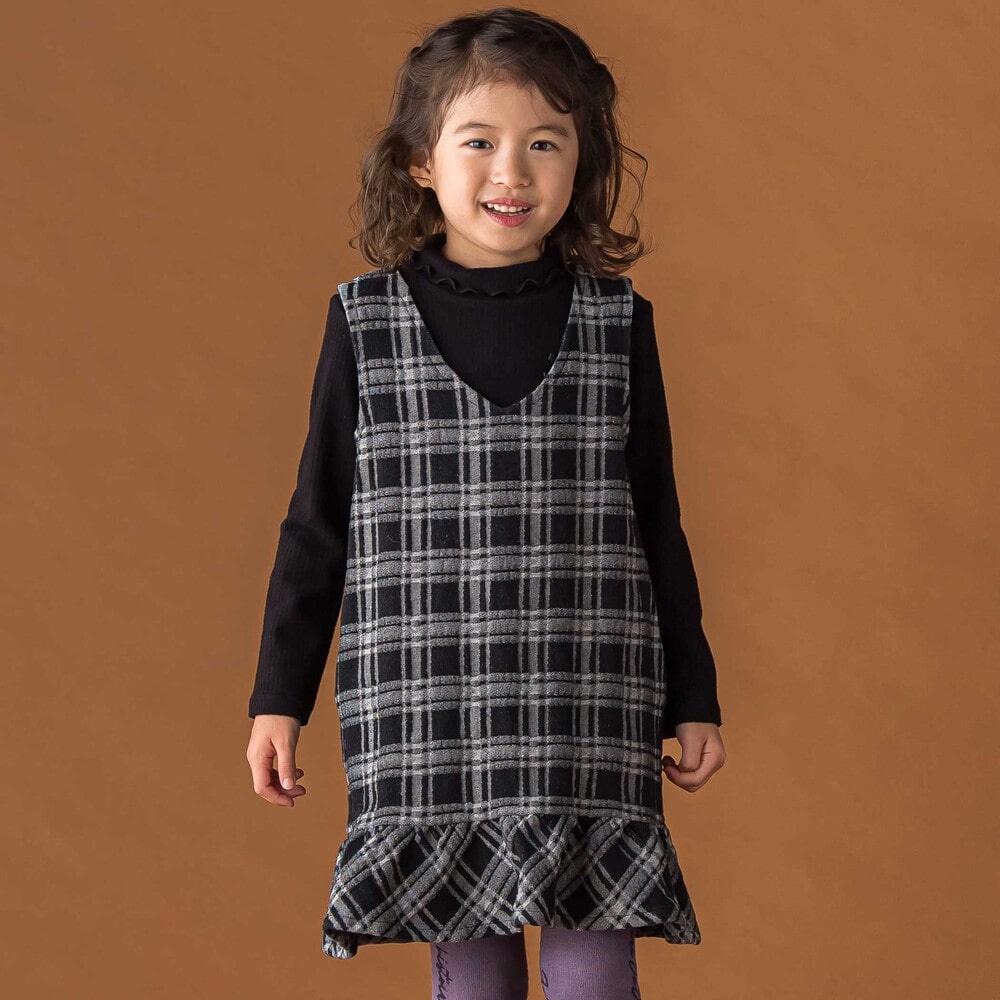 限定商品】チェックデニムジャンパースカート(95~150cm)【LIMITED