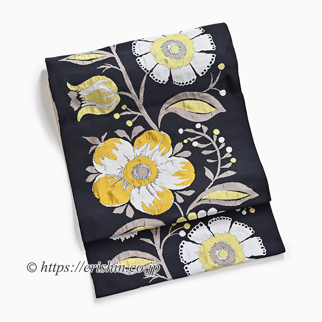 洛風林 九寸織名古屋帯（キエフ花唐草/橡色〔つるばみいろ〕）洛風林