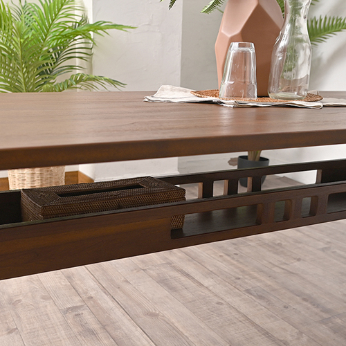 チーク無垢材 ローダイニングテーブル ACT477KA サンフラワーラタン