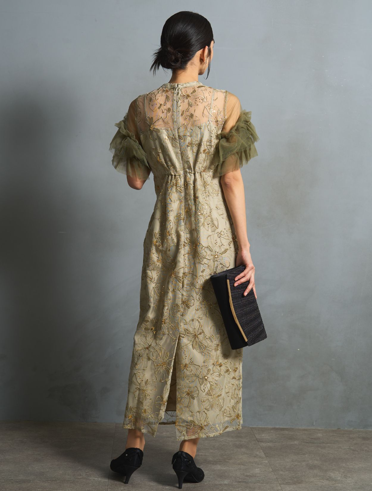 M/L】スパンコール刺繍レースドレス（ライトグリーン）DPSET0746の