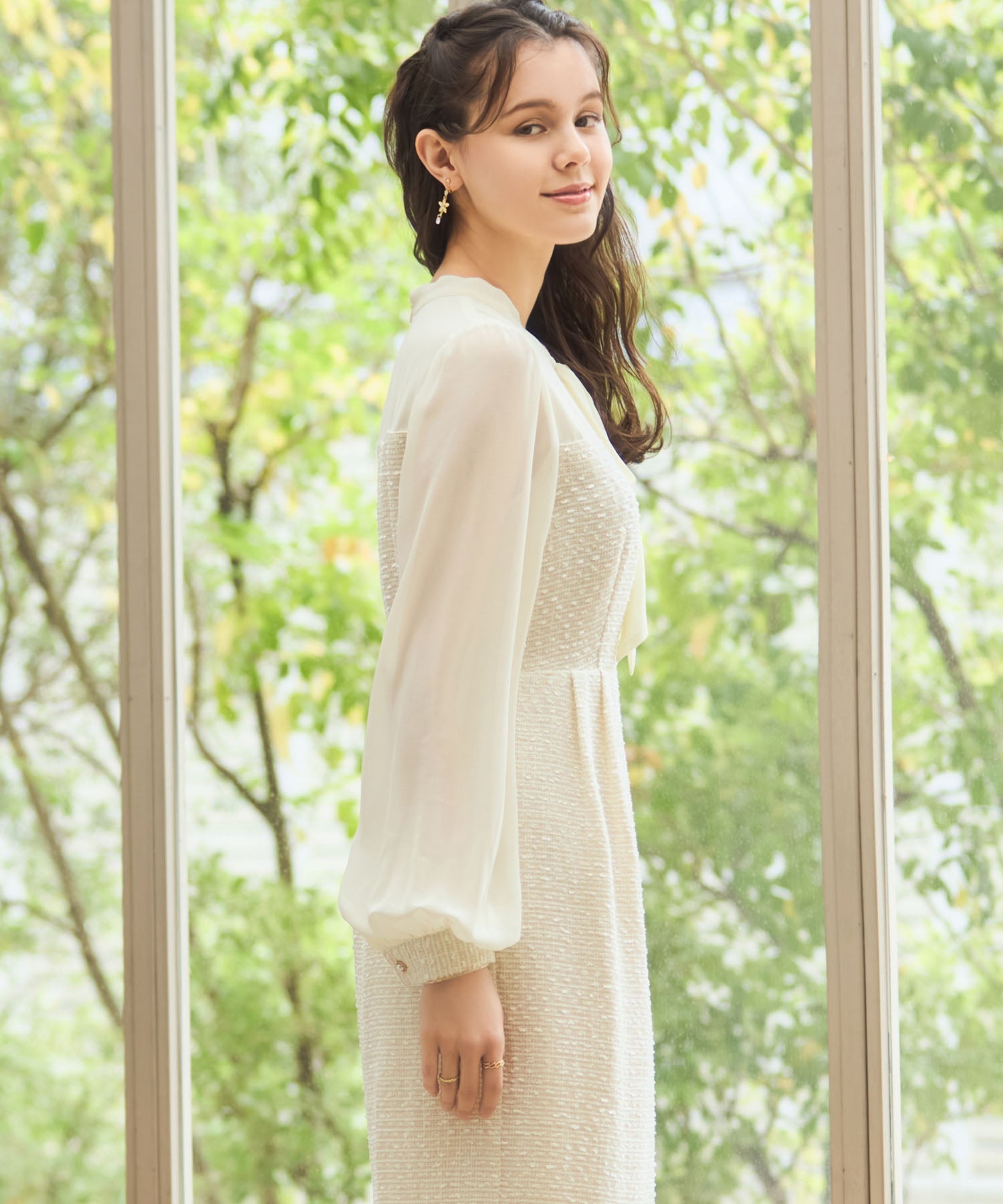 ワンピース ビスチェワンピース ツイードワンピース アイボリー