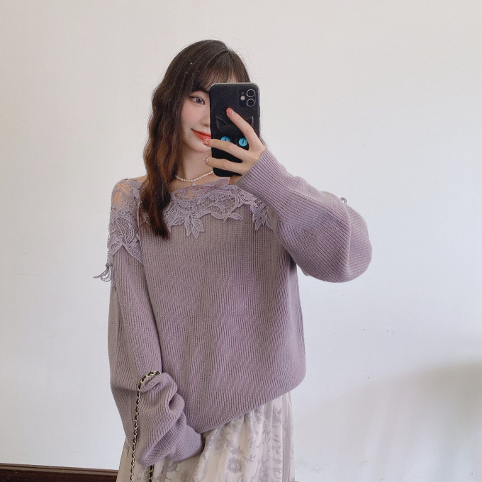 Fubail / レーストリムオフショルニット