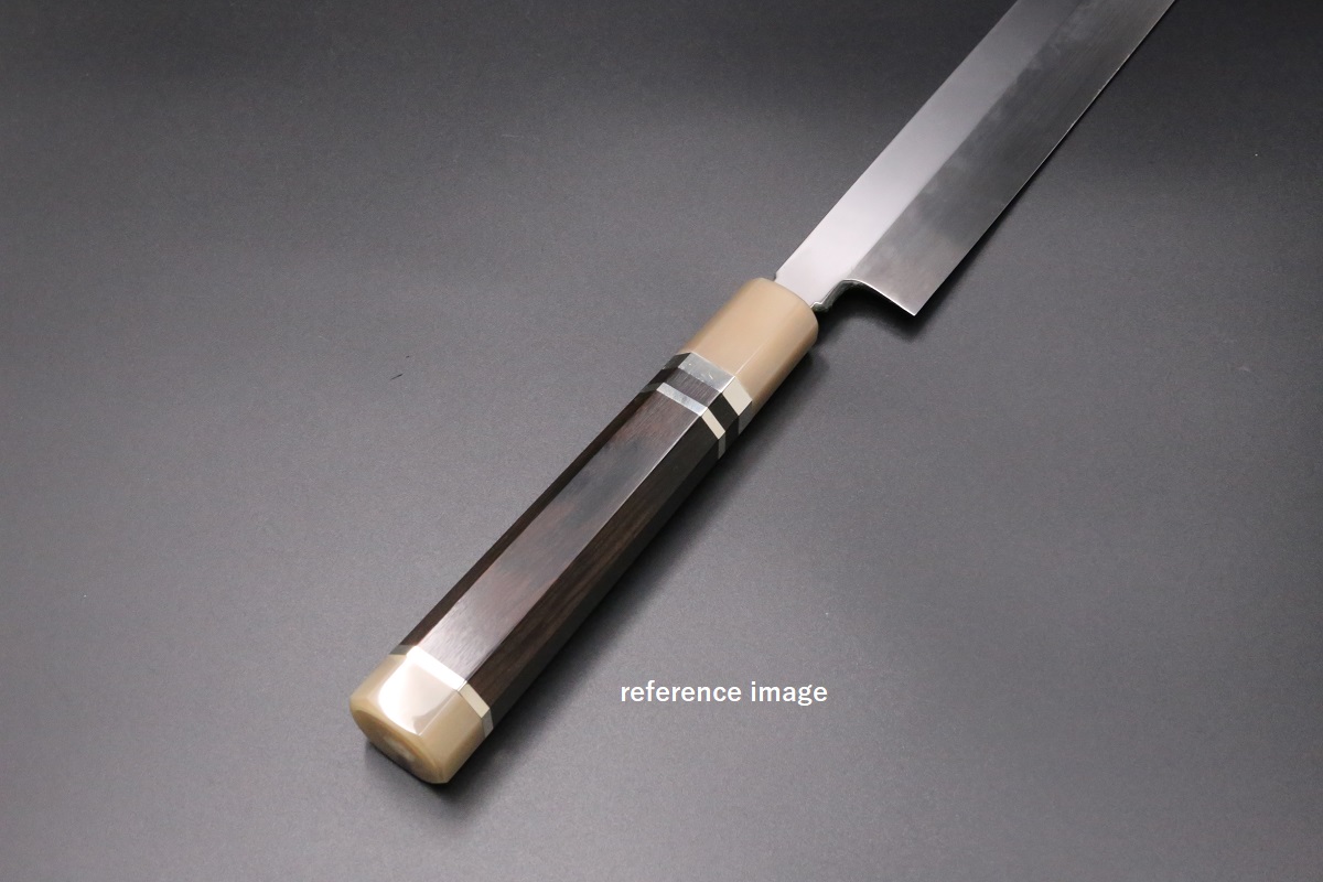 柳刃 白二鋼 水本焼 360mm 平鏡面 波浮かし 刃付師： 森本光一-歌舞