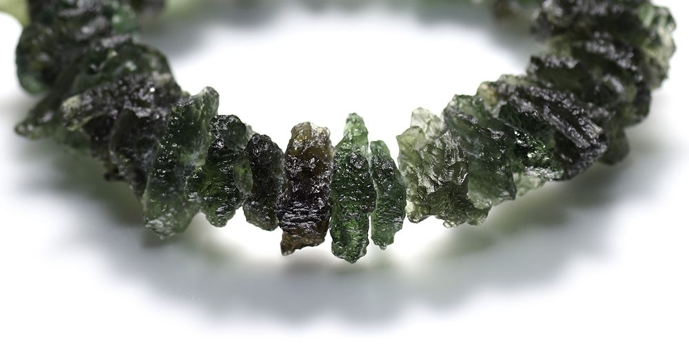 高品質]天然モルダバイトブレスレット/原石ビーズ（約10.6-21.2mm