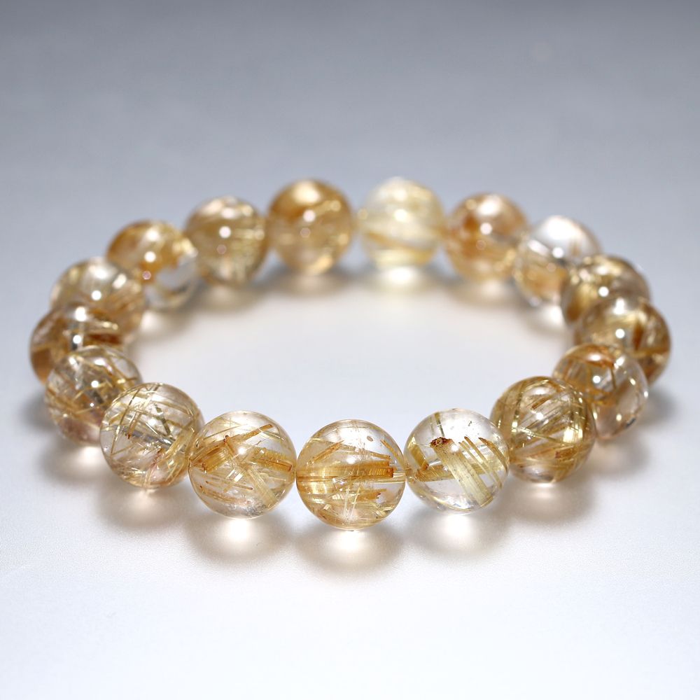 高品質+]タイチンゴールドルチルクォーツブレスレット（約12.5mm玉