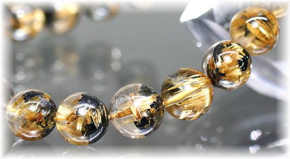 最高品質]太陽放射タイチンルチルクォーツブレスレット（約10mm玉