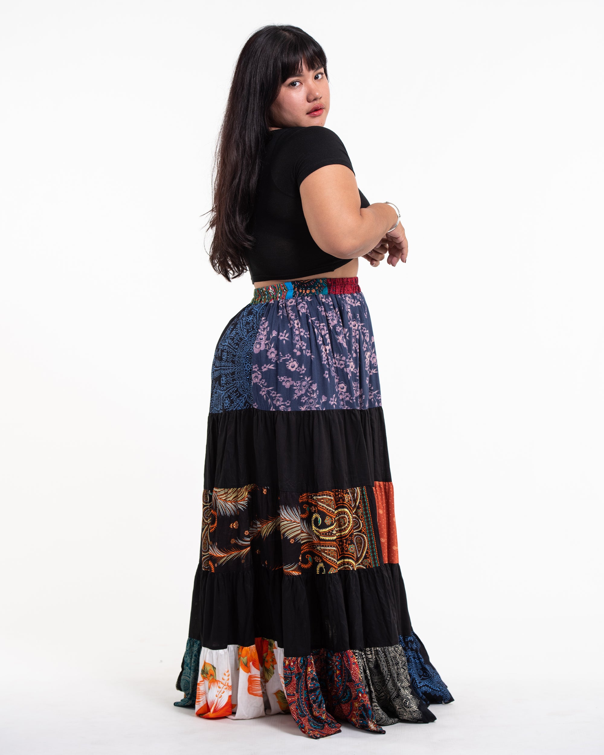 Plus Size Patchwork Long Skirt in Black – Harem Pants