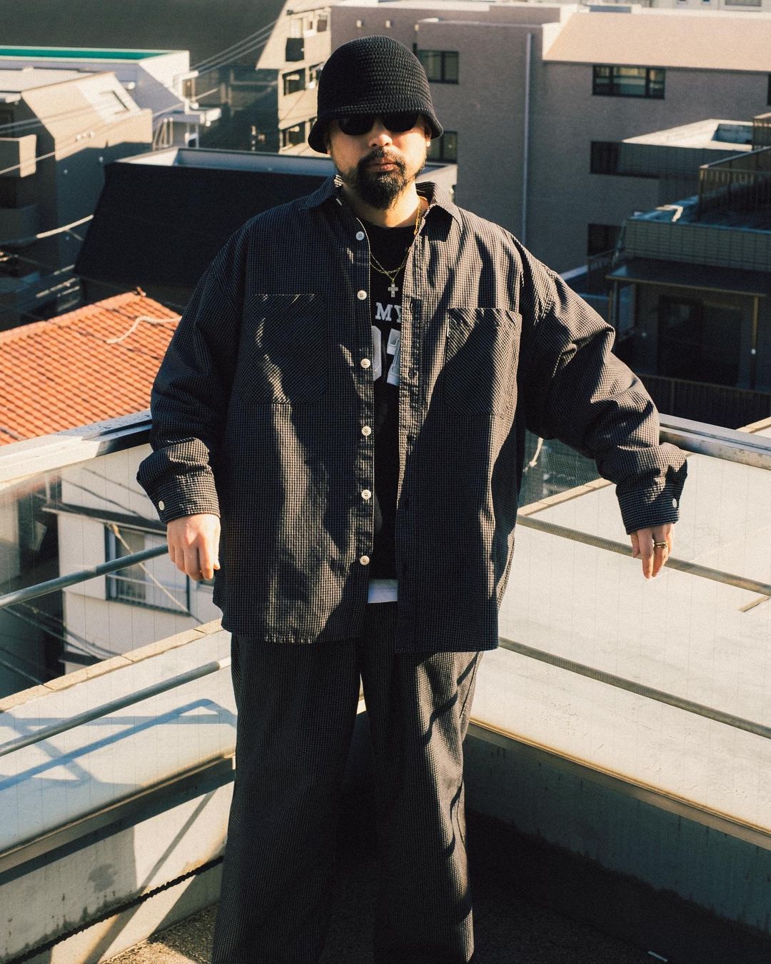 COOTIE PRODUCTIONS/Garment Dyed Ripstop Check L/S Shirt（Black